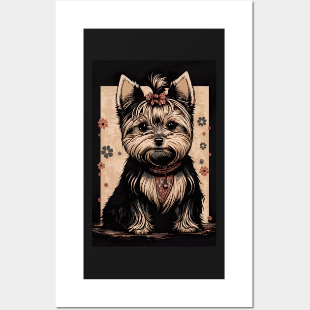 Super Cute Yorkshire Terrier Puppy Portrait Japanese style Wall Art by KoolArtDistrict